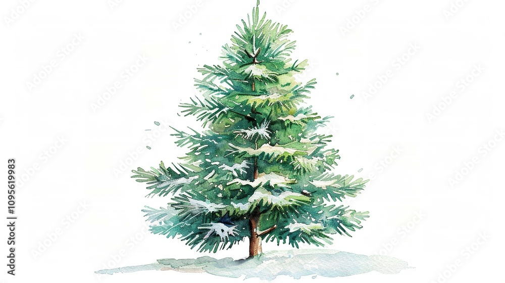Obraz premium Watercolor Painting Of A Snow Covered Pine Tree