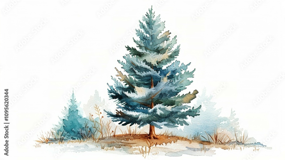 Watercolor Painting of a Single Blue Spruce Tree Watercolor Painting of a Single Blue Spruce Tree
