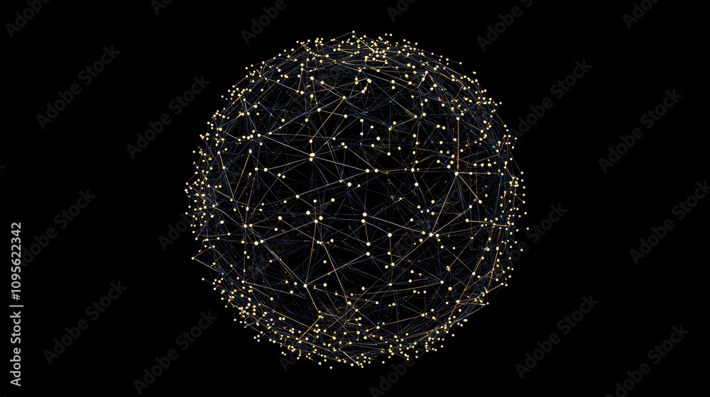 Abstract 3D Sphere Representing Global Network Connectivity with Bright Nodes and Dark Background for Technology and Science Concept Visuals Abstract 3D Sphere Representing Global Network Connectivity with Bright Nodes and Dark Background for Technology and Science Concept Visuals
