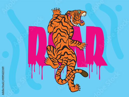 pop art tiger illustration with japanese style for kaijune event
