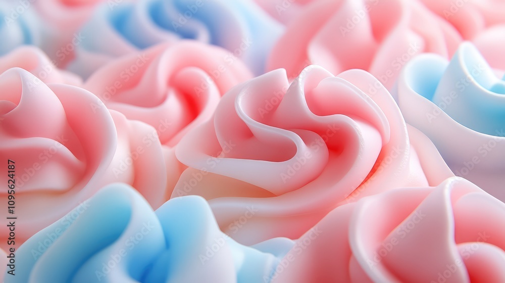Soft and Delicate Pink and Blue Rose Shapes Made from Whipped Cream, Ideal for Celebrations and Sweet Treats, Perfect for Cake Decorations and Artisan Confectionery Soft and Delicate Pink and Blue Rose Shapes Made from Whipped Cream, Ideal for Celebrations and Sweet Treats, Perfect for Cake Decorations and Artisan Confectionery