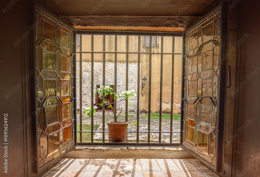 View to the yard of medieval house from the window View to the yard of medieval house from the window