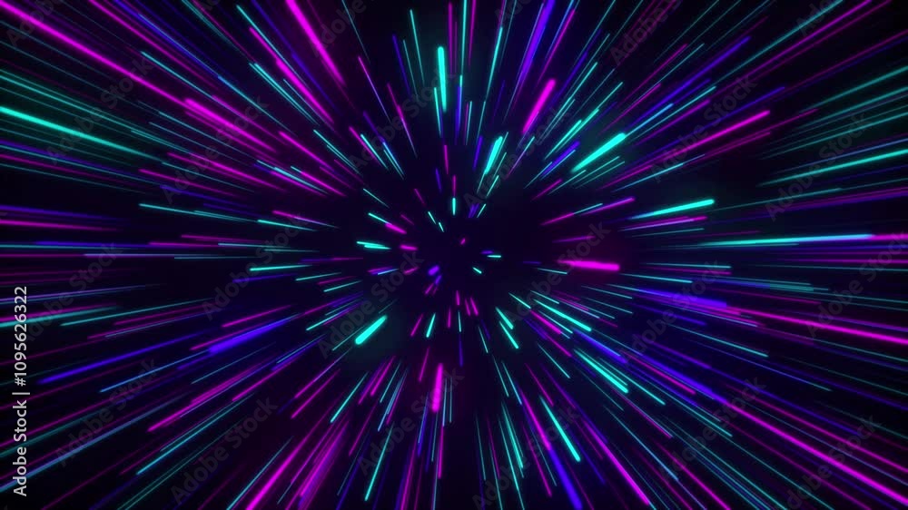 Abstract radial zoom surface on blurred multi color  lines animation. peed background radial light rays videos. Data flow tunnel. 4k render. High resolution Video footage.