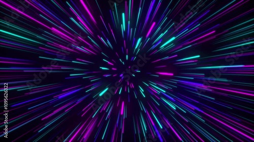 Abstract radial zoom surface on blurred multi color  lines animation. peed background radial light rays videos. Data flow tunnel. 4k render. High resolution Video footage.