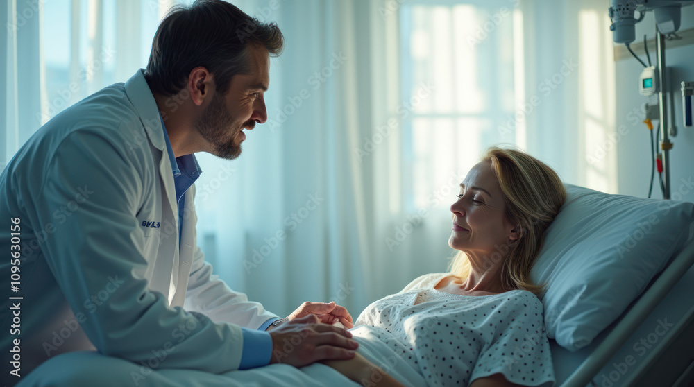 Doctor Providing Empathetic Care To A Patient In A Calm Hospital Room Doctor Providing Empathetic Care To A Patient In A Calm Hospital Room