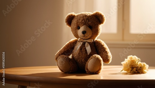 Teddy Bear, Plush Toy, Stuffed Animal, Soft and Cute, Childhood Comfort, Adorable Companion, Warm and Cozy, Nostalgic Gift, Playful, Snuggle Buddy, Kids Toy, Comforting Presence, AI Generated