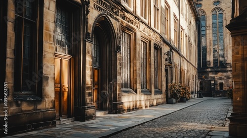 Sunlit Stone Alleyway: A Glimpse into Historic Architecture