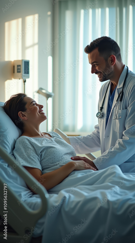 Obraz premium Patient In A Hospital Bed With Caring Doctor Providing Update