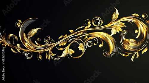 Golden Floral Design on Black Background