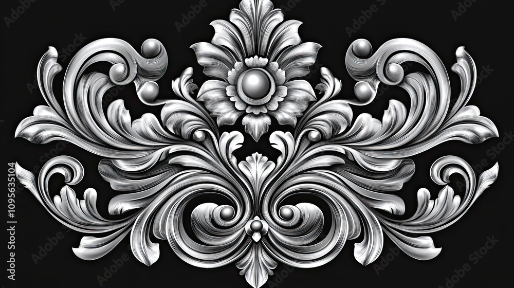Silver Ornate Floral Design with Central Jewel Silver Ornate Floral Design with Central Jewel