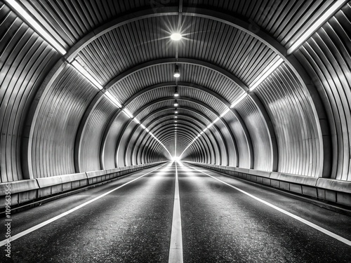 Monochrome Tunnel Vanishing Point Long Exposure AI Photo