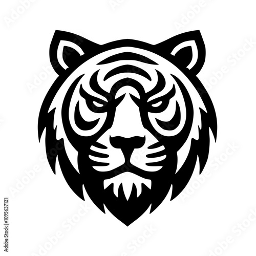 Tiger head black outline vector illustration, tiger logo style