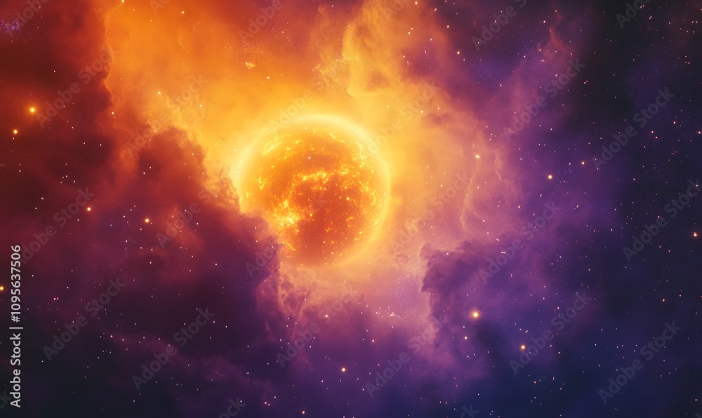 Fiery cosmic nebula with bright star. Fiery cosmic nebula with bright star.