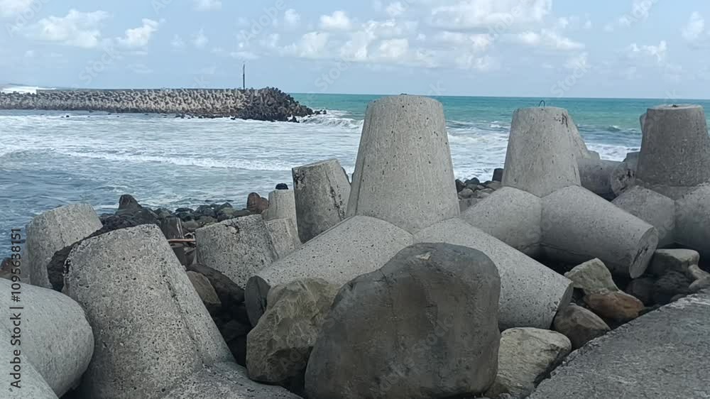 breakwater or waves on the beach
