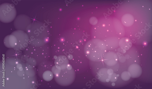Bokeh violet background. Sparkles and glitters, defocused blur. Magical effect. Trendy background, wallpaper and texture. Christmas and New Year poster. Realistic vector illustration