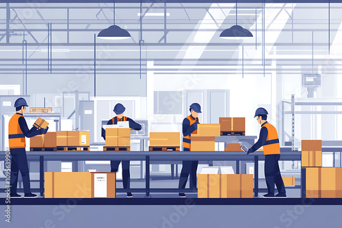 Warehouse workers using ergonomic equipment, such as lifting devices and posture-support tools, emphasizing safety, comfort, and risk reduction in the workplace.
