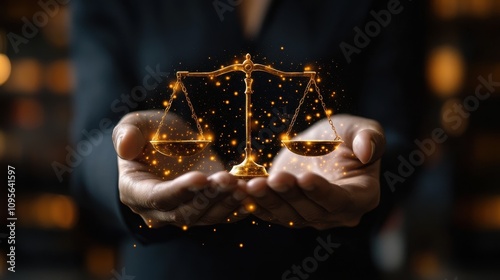 law concept legal professional with justice icons a professional holding virtual icons symbolizing law justice and legal services business legislation notary public legal advice online lawye photo