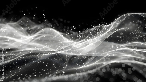 Obraz na płótnie Abstract 3D Black and White Background: Glowing Particle Waves w salonie