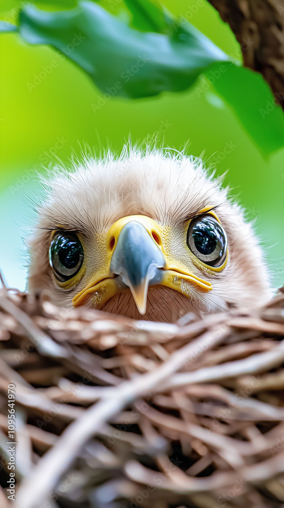 Fototapeta premium Baby Eagle in Nest, Close-up