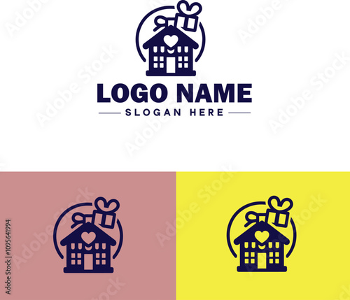 Gift shop icon Souvenir shop Curio shop Specialty store flat logo sign symbol editable vector