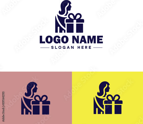 Gift shop icon Souvenir shop Curio shop Specialty store flat logo sign symbol editable vector
