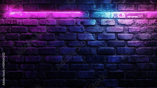 A wall with a neon light on it. The wall is purple and blue