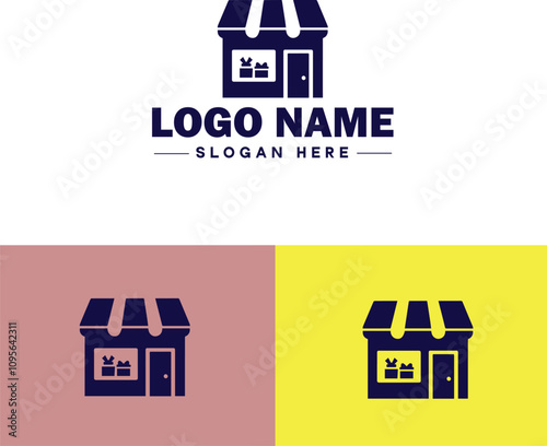 Gift shop icon Souvenir shop Curio shop Specialty store flat logo sign symbol editable vector