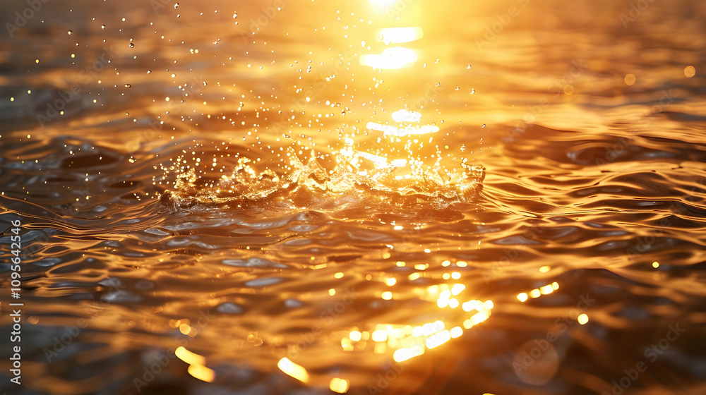 Golden Water Droplets Sunset Background Illustration