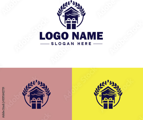 Gift shop icon Souvenir shop Curio shop Specialty store flat logo sign symbol editable vector