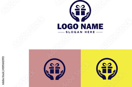 Gift shop icon Souvenir shop Curio shop Specialty store flat logo sign symbol editable vector
