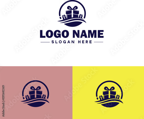 Gift shop icon Souvenir shop Curio shop Specialty store flat logo sign symbol editable vector