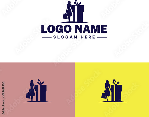 Gift shop icon Souvenir shop Curio shop Specialty store flat logo sign symbol editable vector