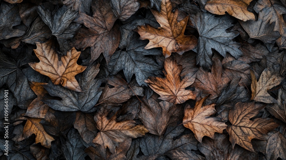 A pile of leaves with some brown spots on them. The leaves are scattered all over the ground A pile of leaves with some brown spots on them. The leaves are scattered all over the ground