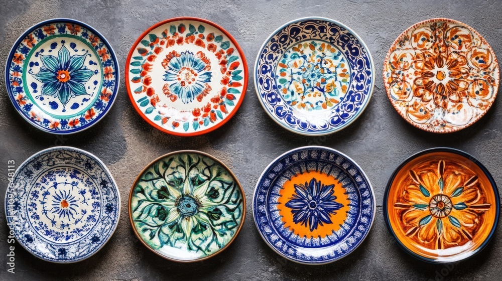 Vibrant Collection of Hand-Painted Ceramics with Intricate Designs