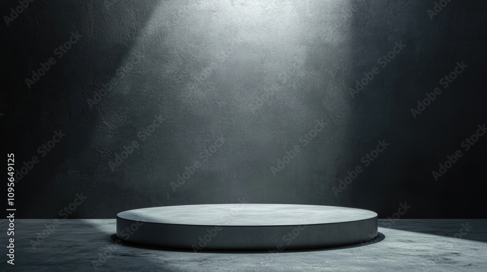 A Single Circular Platform in a Dark Room with a Spot of Light A Single Circular Platform in a Dark Room with a Spot of Light