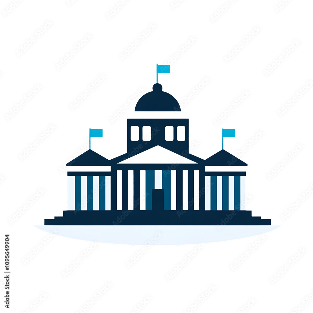 Classic Government Building with Flags and Columns Classic Government Building with Flags and Columns
