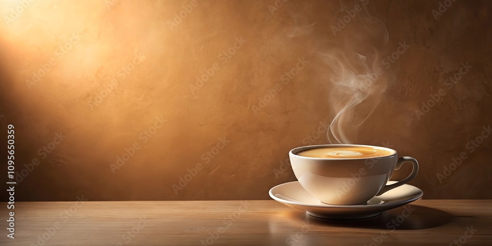 Aromatic Steam Rising from a Warm Cup of Coffee on a Wooden Surface Aromatic Steam Rising from a Warm Cup of Coffee on a Wooden Surface