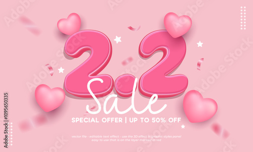 2.2 Sale discount 3D style with editable text effect. Discount shopping sale