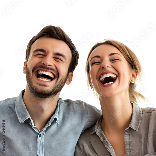 Joyful laughter between friends studio setting portrait photography bright environment close-up view happiness concept