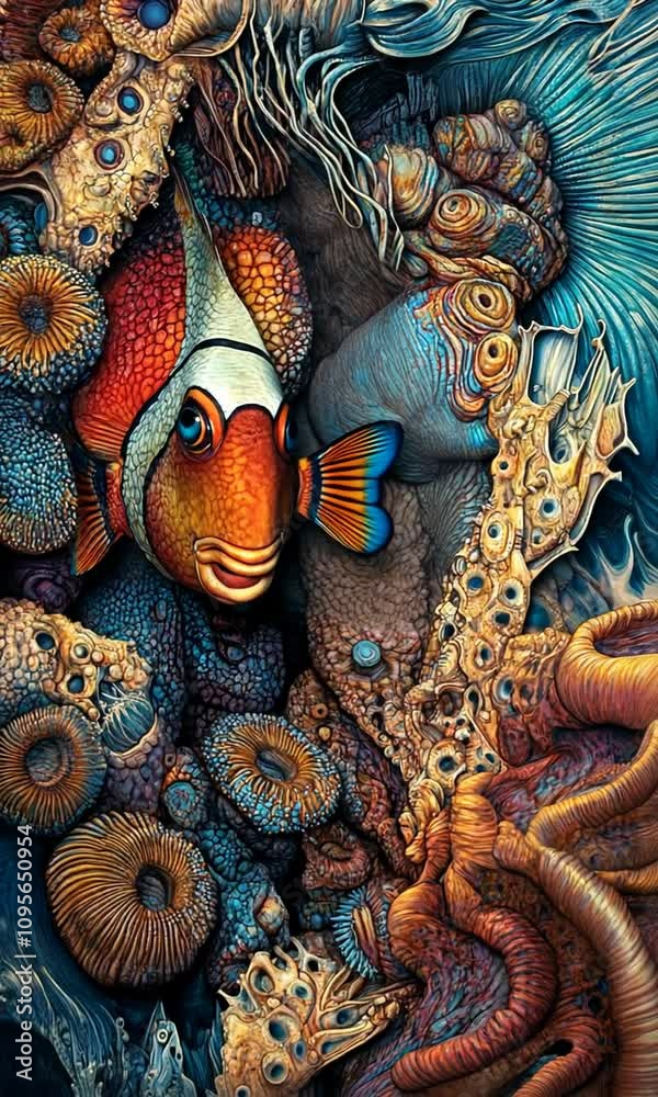 custom made wallpaper toronto digitalVibrant Clownfish Swimming Amidst Coral Reef, Featuring Intricate Details of Marine Life and Colorful Underwater Ecosystem for Nature and Ocean Photography Enthusiasts