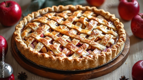 Delicious Apple Pie with Golden Lattice Crust and Fresh Apples