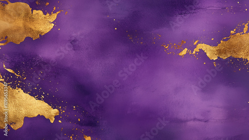 Abstract Purple and Gold Watercolor Background with Golden Glitter