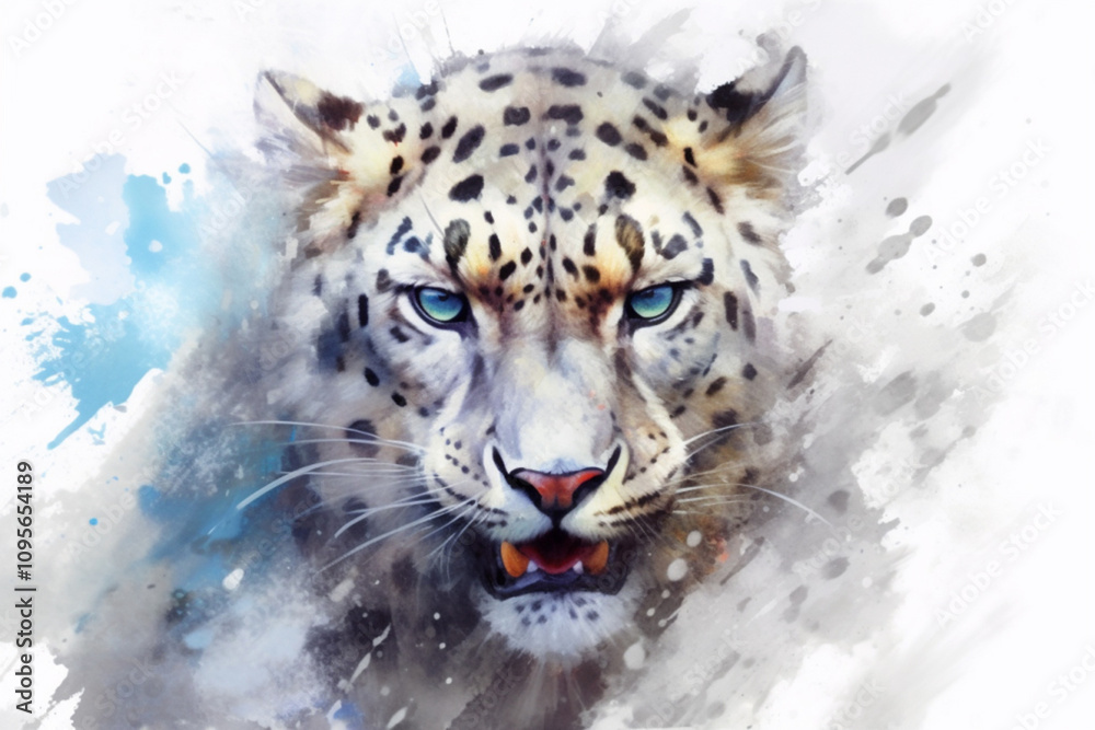 Fototapeta premium Snow Leopard., watercolor painting , 