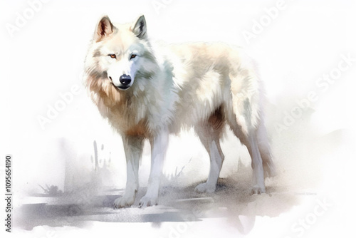 white wolf on white background., watercolor style,   photo