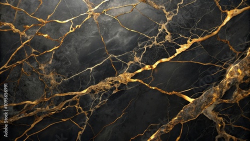 Dark Marble Texture with Golden Veins Luxurious Background Image