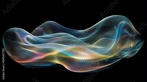 Wallpaper Mural Futuristic abstract wave shape with an iridescent hologram effect, dark background.	 Torontodigital.ca