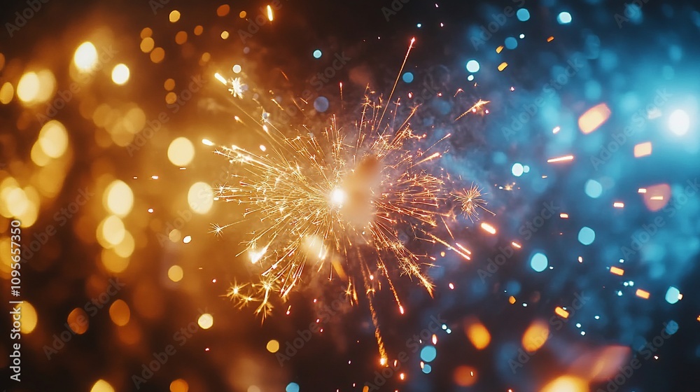 Fototapeta premium Abstract fiery and icy sparkler burst with bokeh lights.