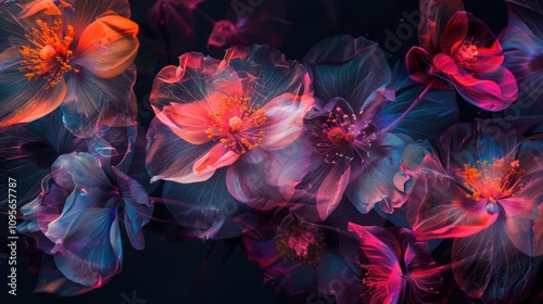 Abstract flowers on a black background