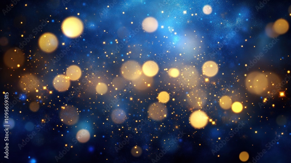 A blue background with a multitude of sparkling lights. The lights are a combination of yellow and blue, creating a vibrant and eye-catching display A blue background with a multitude of sparkling lights. The lights are a combination of yellow and blue, creating a vibrant and eye-catching display