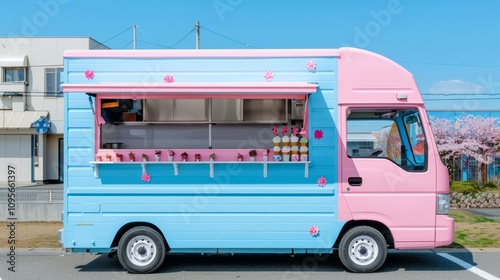 Colorful food truck serving ice cream and desserts.
